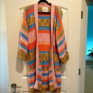 Anthropologie Pink and Orange Bohemian Cardigan Sweater